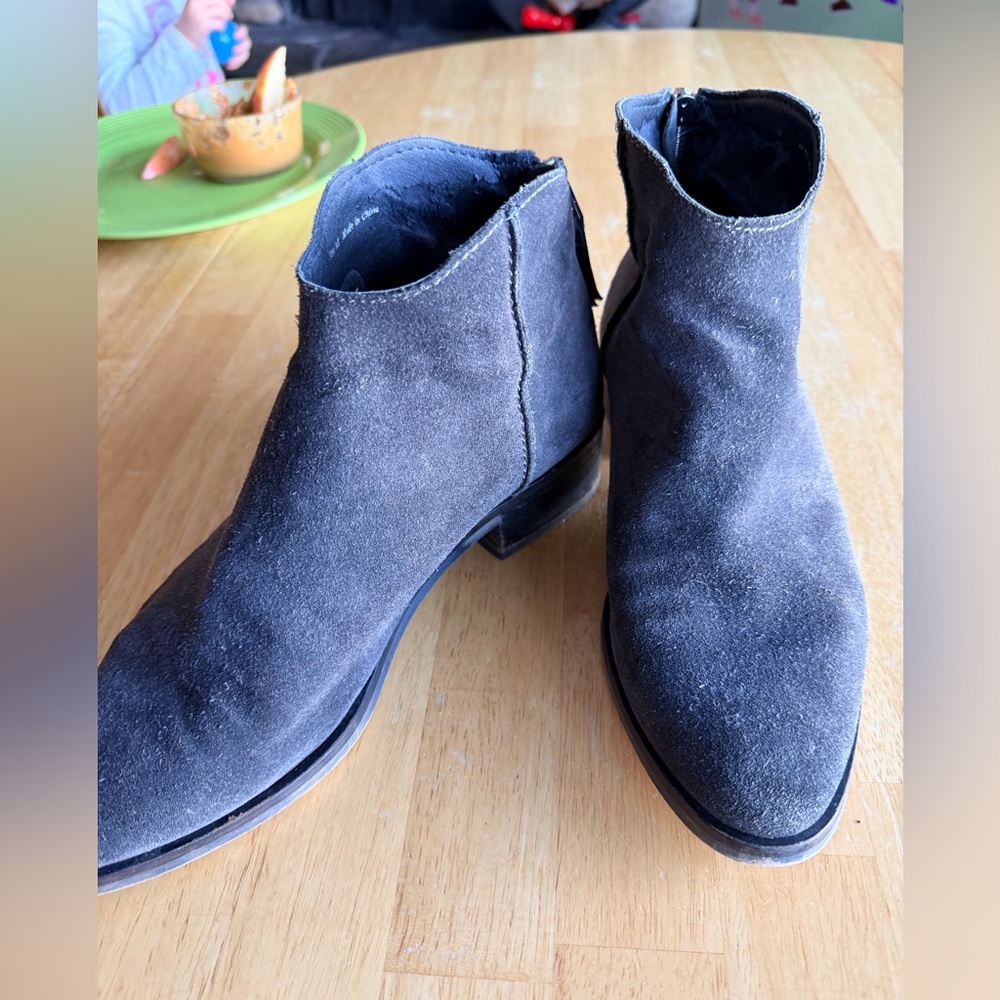 Franco Sarto Gray Suede Ankle Boots Back Zip Low Heel Booties